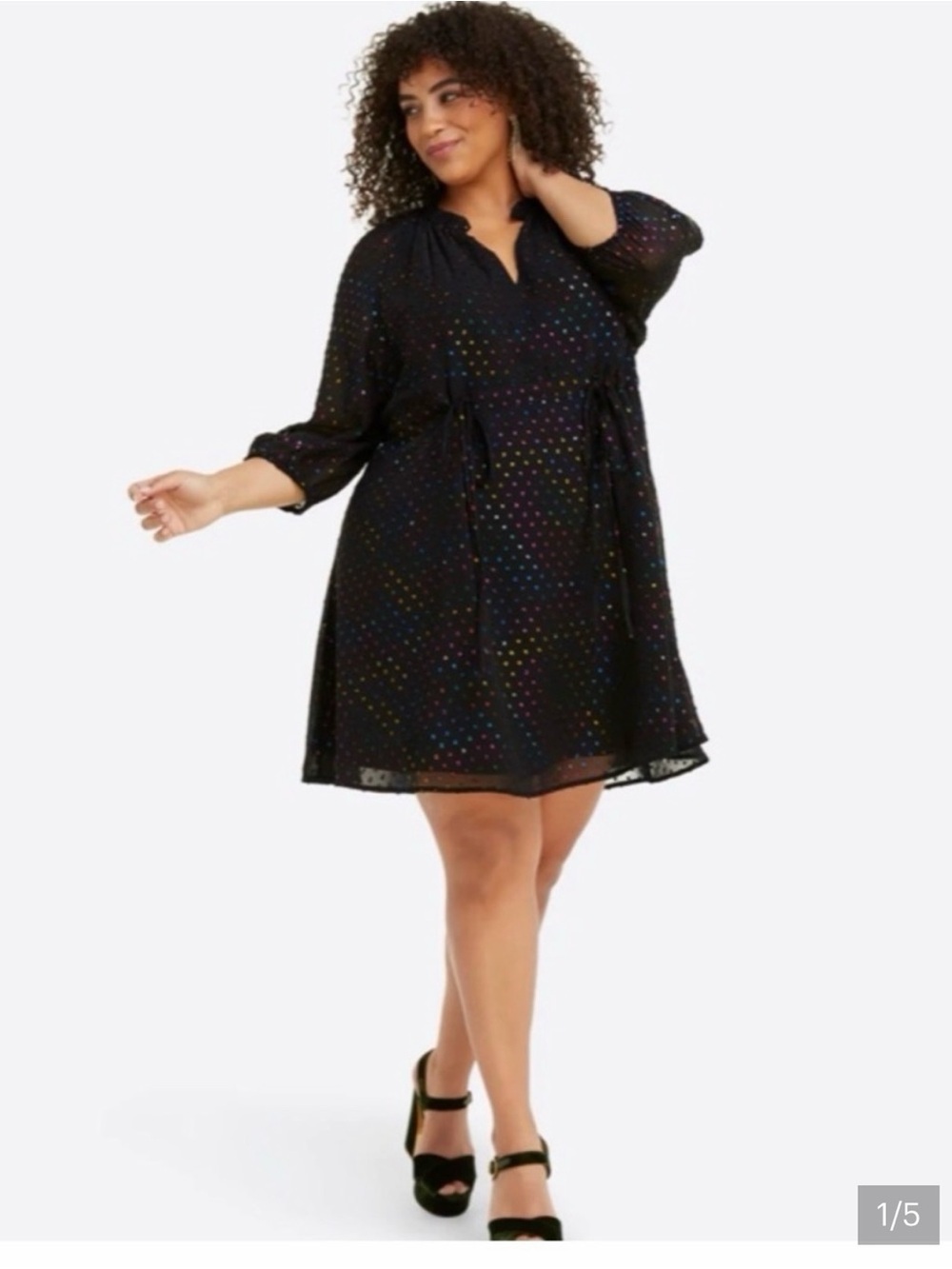 Draper James Kelli Black Multicolor Dot Tie-Waist Dress